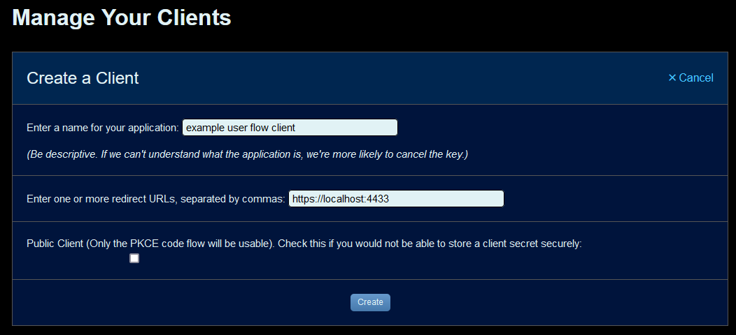 API client creation for authorization code flow